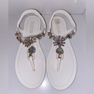 Glamorous Rhinestone Gladiator Thong Flat Sandals